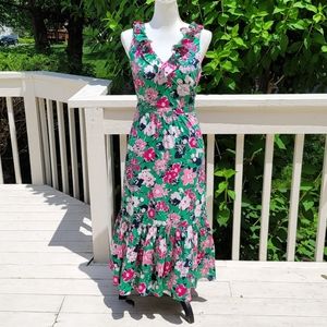 New! J. Crew Ruffle V-Neck Midi Summer Dress Green Pink NWT